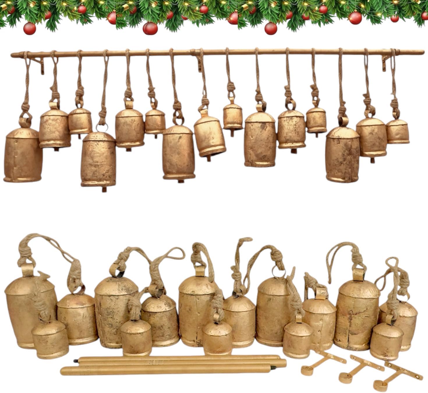 Christmas Stocking Hanging - Cloches de Noël géantes rustiques RW
